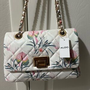 Aldo Floral Quilted Shoulder Bag with Gold Chain